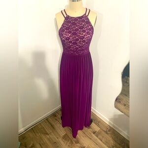 Special occasion floor length dress, purple, size 8P.